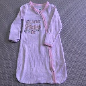 Calgary Flames Pink and White Striped Newborn Sleeper. Size 0-6 months